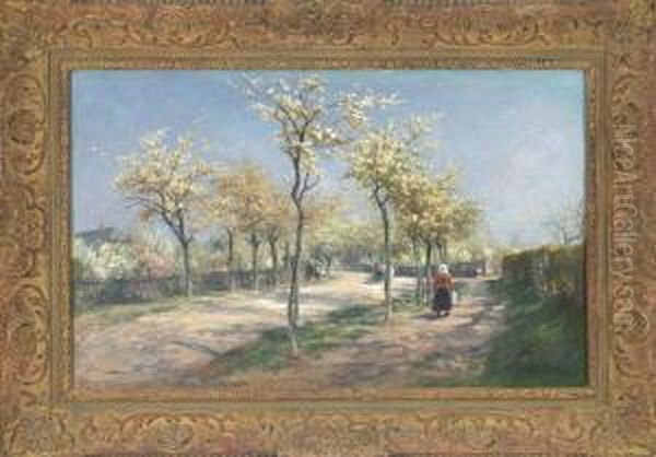 Bluhende Allee Mit Einigen Personen Und Pferdefuhrwerk Oil Painting by Albert Kappis