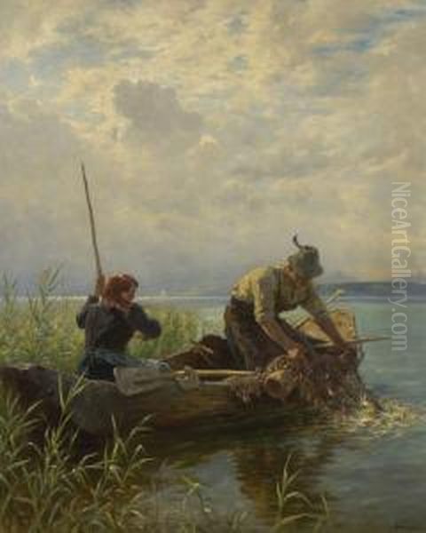 Fischerpaar Am Seeufer. Oil Painting by Albert Kappis