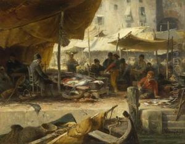 Fischmarkt In Venedig. Oil Painting by Albert Kappis