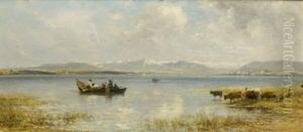 Fischerboote Auf Dem
 Chiemsee. Oil Painting by Albert Kappis