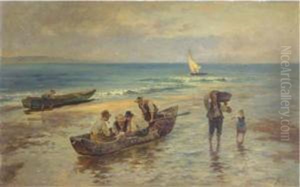 Unloading The Catch Oil Painting by Albert Kappis