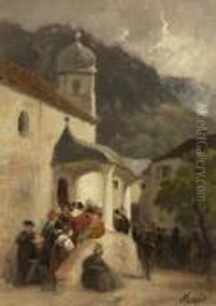 Kirchgang. Oil Painting by Albert Kappis