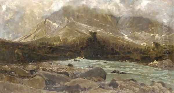 Paesaggio Alpino con Torrente Oil Painting by Guglielmo Ciardi