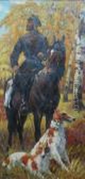 Rider On A Horse With Two Salukis In A Birchforest Oil Painting by Nikolai Nikolaevich Karazin