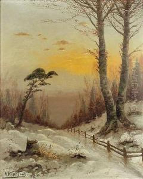 Winterliche Waldlandschhaft Beisonnenuntergang Oil Painting by Nikolai Nikolaevich Karazin