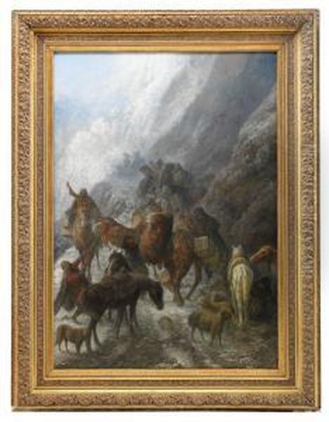 Avalanche On The Mountain Pass Oil Painting by Nikolai Nikolaevich Karazin