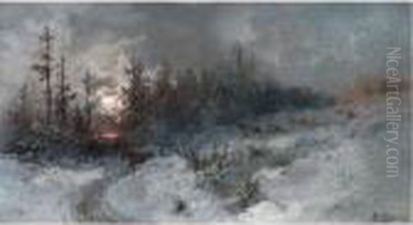 Winter Sunset Oil Painting by Nikolai Nikolaevich Karazin