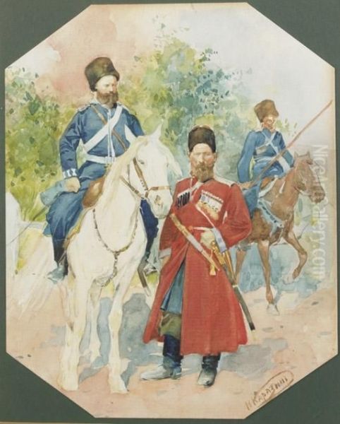 Cossack Soldiers Oil Painting by Nikolai Nikolaevich Karazin