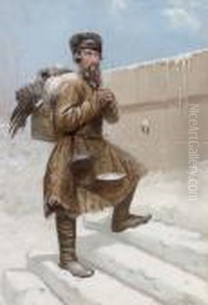 A Russian Hunter In The Snow Oil Painting by Nikolai Nikolaevich Karazin