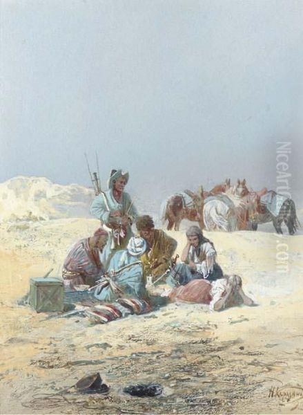 A Kirghiz Gathering Oil Painting by Nikolai Nikolaevich Karazin