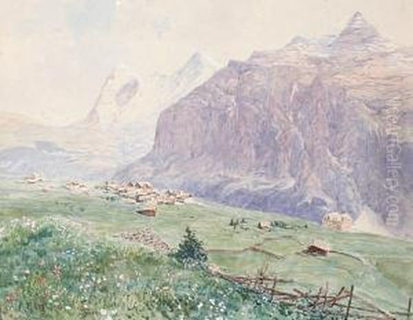 A View Of The Alpine Village Of Murren Oil Painting by Rudolf Kargl