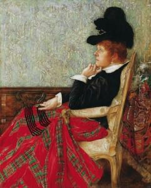 Woman Sitting In An Armchair Oil Painting by Bertalan Karlovszky