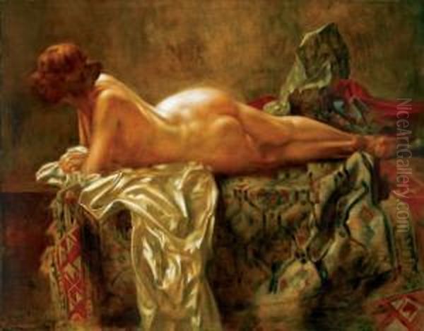 Lying Nude Oil Painting by Bertalan Karlovszky