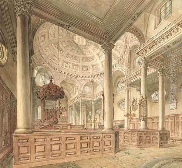 St. Stephen's Walbrook: Interior, 1811 Oil Painting by John Coney