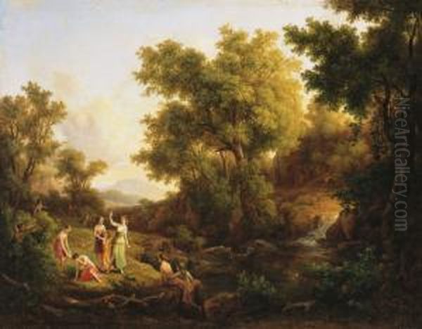 Mythological Scene (diana And The Nympheas) Oil Painting by Karoly, the Elder Marko