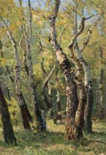 Birch Wood Oil Painting by Eugen Karpathy