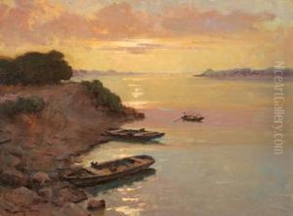 Csonakok Oil Painting by Eugen Karpathy