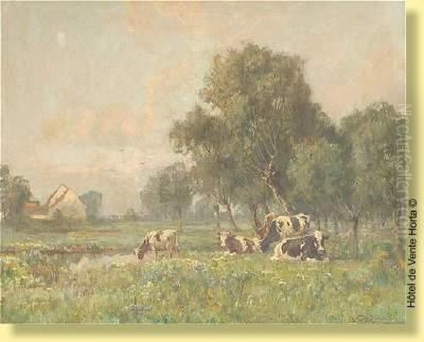 Troupeau De Vaches Dans Un Paysage Oil Painting by Eugen Karpathy