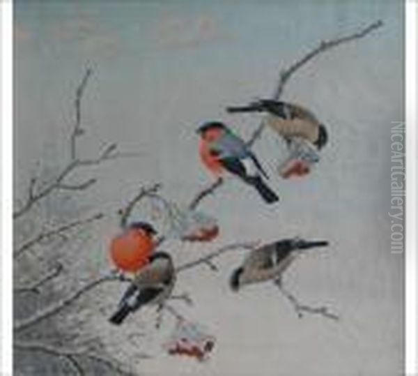 Bullfinches Oil Painting by Matti Karppanen