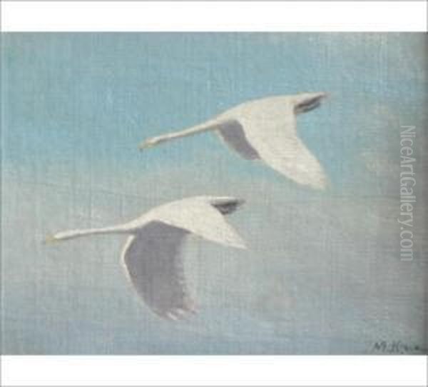 Swans Oil Painting by Matti Karppanen