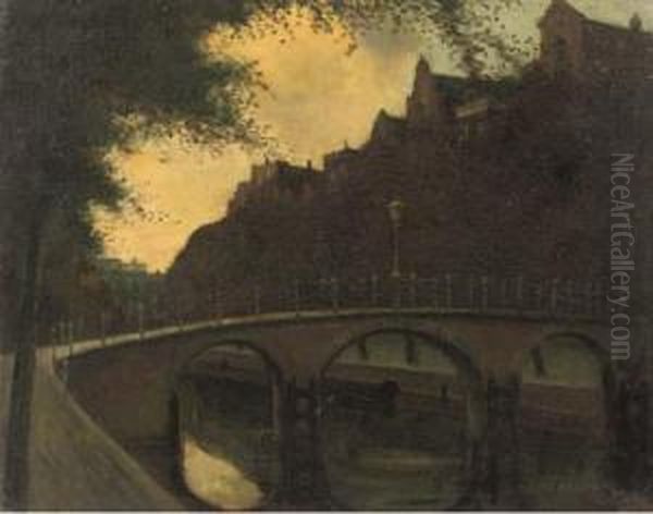 Stadsgezicht: A Canal In Amsterdam Oil Painting by Eduard Karsen