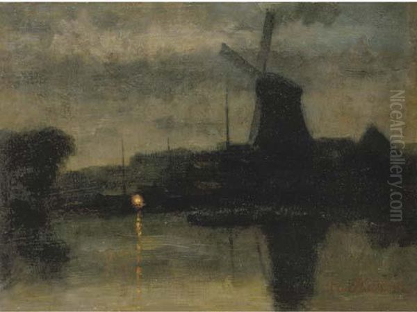 A River At Night Oil Painting by Eduard Karsen