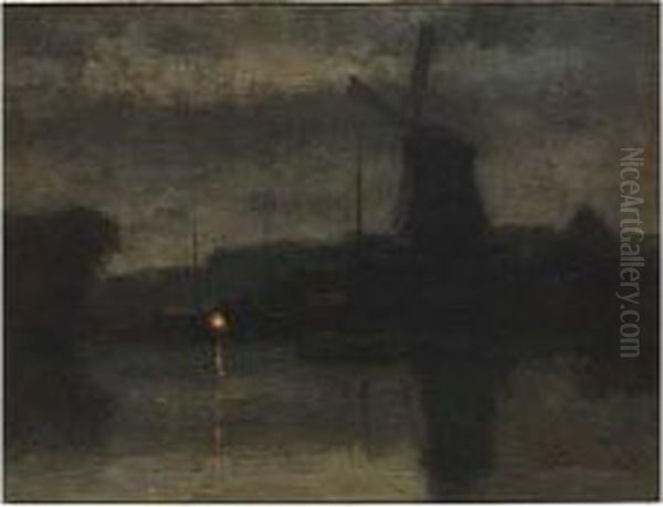 Evening Falling In Over A Water Landscape Oil Painting by Eduard Karsen