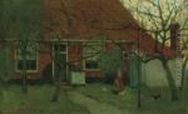 Achter Eene Boerderij Oil Painting by Eduard Karsen