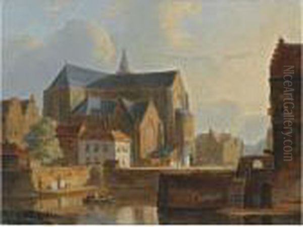 A View Of A Dutch Town Oil Painting by Kasparus Karsen