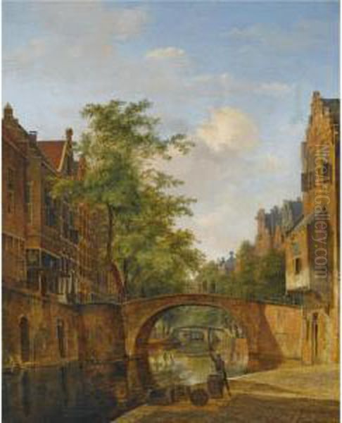 View Of The Oude Gracht, Utrecht Oil Painting by Kasparus Karsen