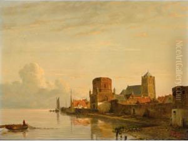 A View Of Woudrichem Oil Painting by Kasparus Karsen