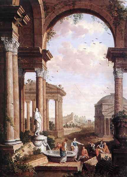 Landscape with Roman Ruins Oil Painting by Paul de Cock