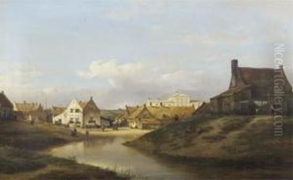 A View Of Katwijk Village With The Groot Badhotel In The Background Oil Painting by Kasparus Karsen