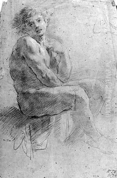 A seated nude Oil Painting by Guglielmo Cortese (see COURTOIS, Guillaume)