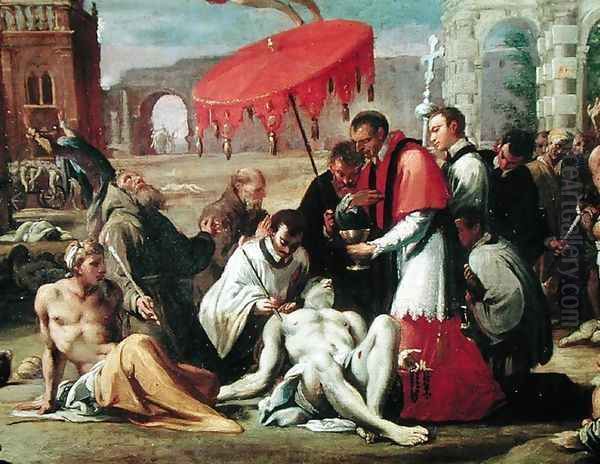 St. Charles Borromeo (1538-84) Administering the Sacrament to Plague Victims in 1576 (detail) Oil Painting by Sigismondo Caula