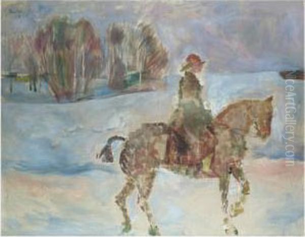 Fru Godseier Langaard Til Hest (mrs Langaard On Horseback) Oil Painting by Ludwig Peter Karsten