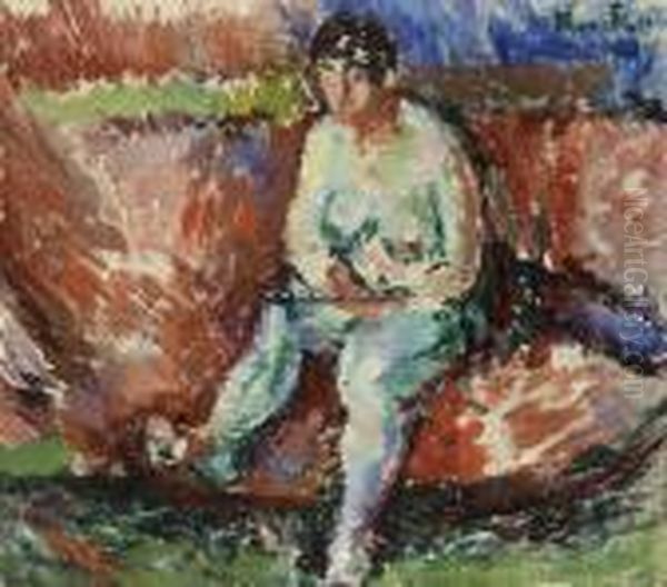 Liten Akt I Sofa Oil Painting by Ludwig Peter Karsten