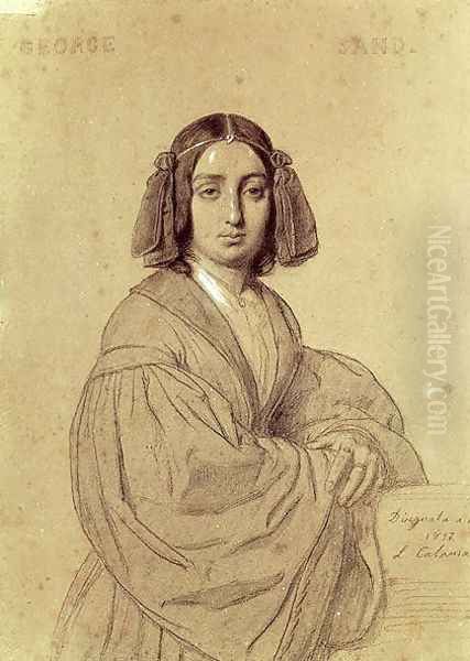 Portrait of George Sand (1804-76) 1837 Oil Painting by Luigi Calamatta