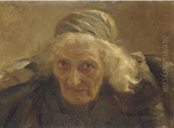 Portrait Of An Old Woman Oil Painting by Nikolaj Alekseevich Kasatkin