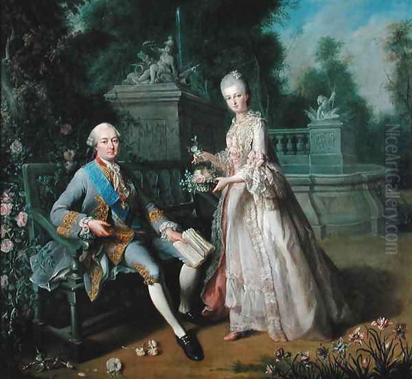 Louis-Jean-Marie de Bourbon, Duke of Penthievre (1725-93) with his daughter Louise-Adelaide (1753-1821) Oil Painting by Jean Baptiste (or Joseph) Charpentier