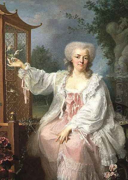 Portrait of a Lady by a pagoda Oil Painting by Jean Baptiste (or Joseph) Charpentier