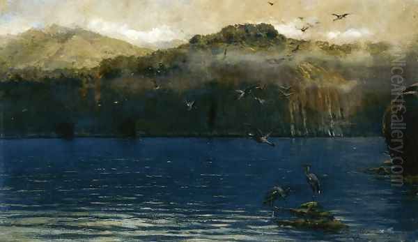 Herons along the Amalfi Coast Oil Painting by Alceste Campriani