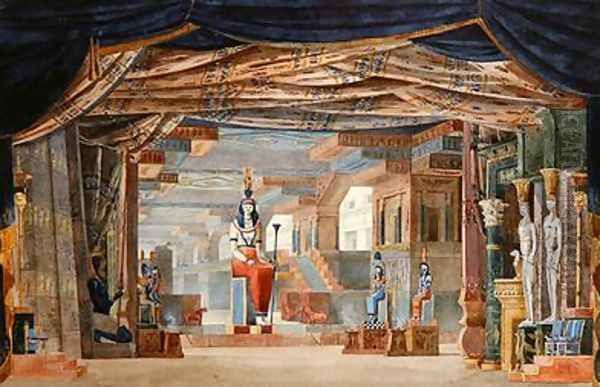 Egyptian Stage Design for Act III of 'Moise et Pharaon' by Rossini, first produced in Paris on 26th March 1827 Oil Painting by Auguste Caron