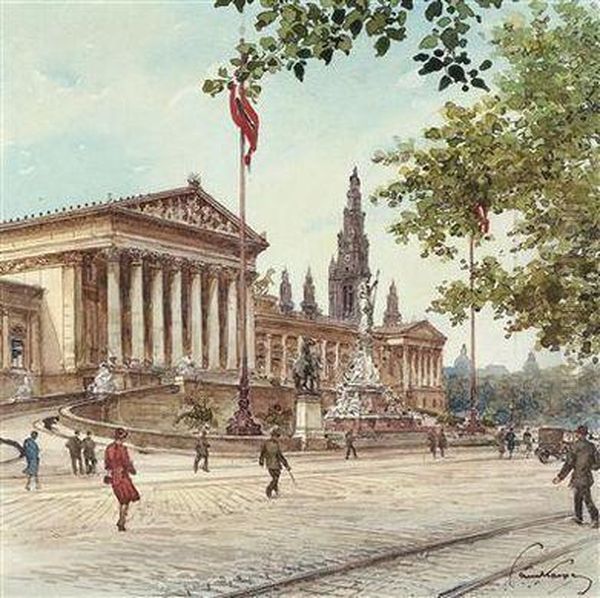 The Parliamentbuilding In Vienna Oil Painting by Paul Kaspar