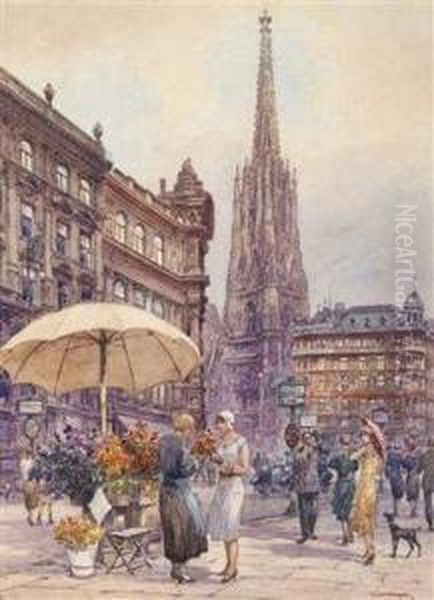 Blumenstand Am Graben Oil Painting by Paul Kaspar