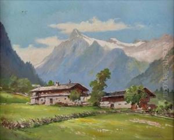 Gehoft Im Kaprunertal Mit Blick Auf Kitzsteinhorn Oil Painting by Paul Kaspar