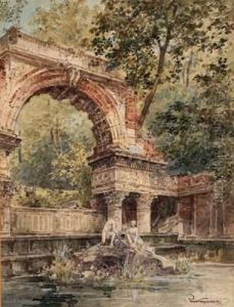 Romische Ruine Und Schoner Brunnen Imschlosspark Von Schonbrunn by Paul Kaspar