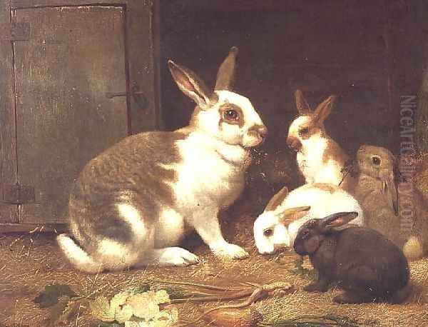 Rabbits feeding, 1884 by Henry William Carter