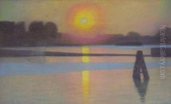 Coucher Du Soleil (1914) Oil Painting by Eduard Kasparides