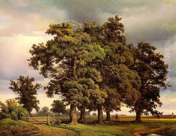 Oak Trees 1833 Oil Painting by Georg - Heinrich Crola